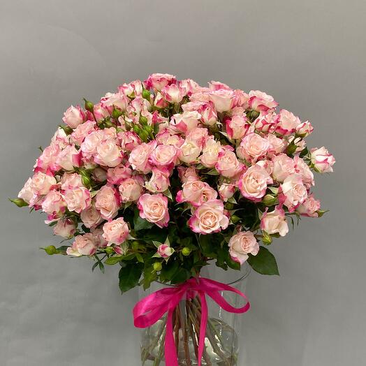 Кустовая роза 21 штука на ленте