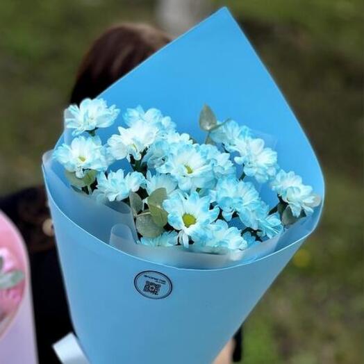 Хризантемы кустовые с эвкалиптом в голубом 💙