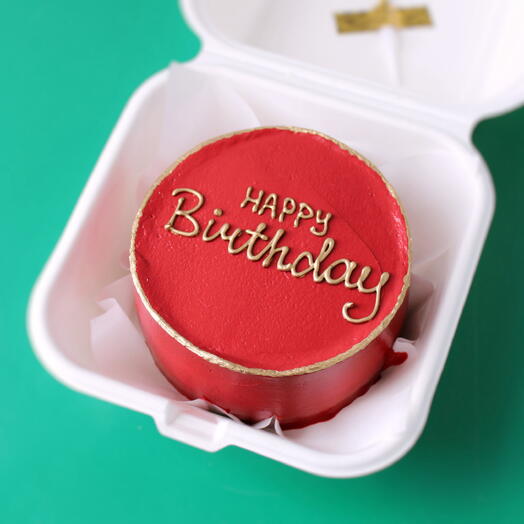 Бенто торт на день рождения красный с золотым и надписью «happy birthday»
