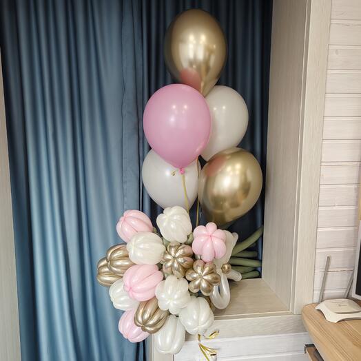 Букет из 15 воздушных Тюльпанов с гелиевыми шарами. Шары шарики