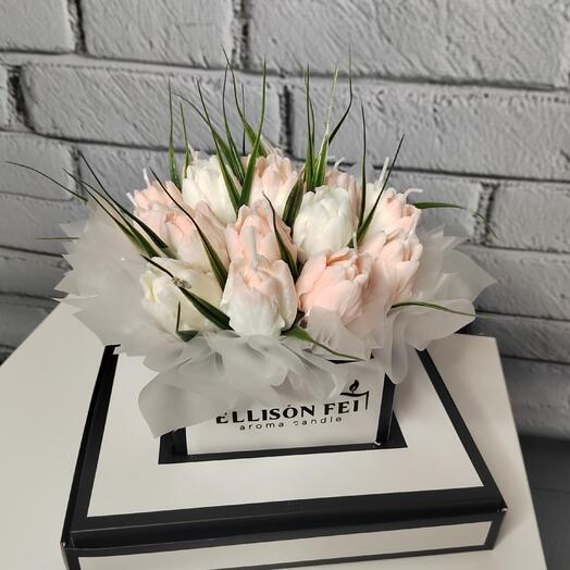 Букет цветов из свечей, персиковый зефир, с ароматом «свежесть цитруса »