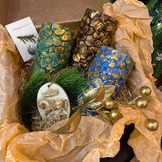 Набор Новогодних свечей 3 шт. соевый воск h=10 см