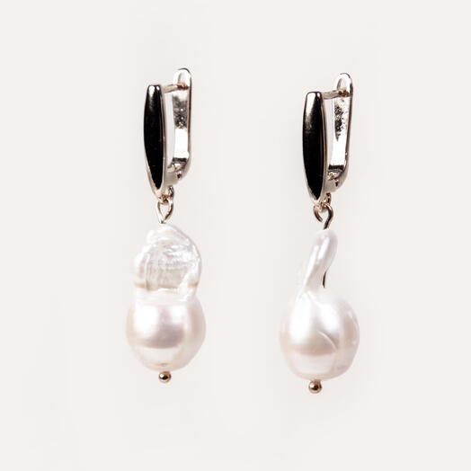 Серьги Акация Барочный жемчуг белый культивированный 14K (EAR1100)