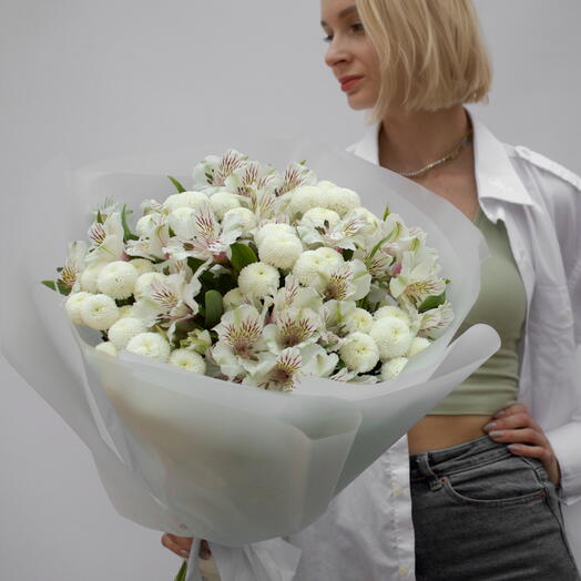 Букет из хризантем с альстромерией, L