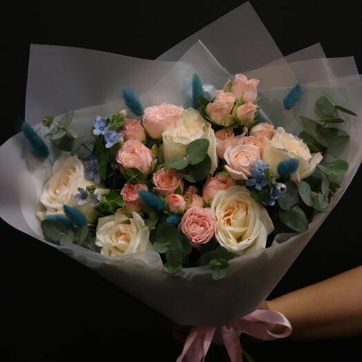 Shrub roses, peony roses, exotics and eucalyptus