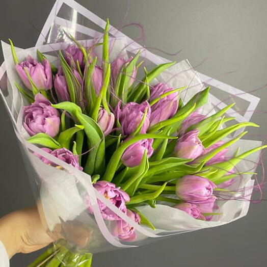 Лавандовый раф - букет из пионовидных тюльпанов L