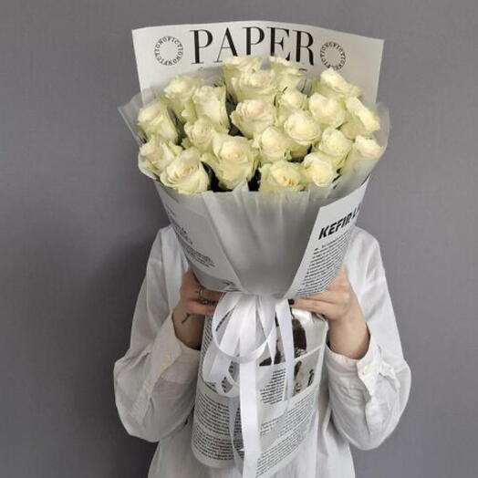 Букет 21 белая роза импорт