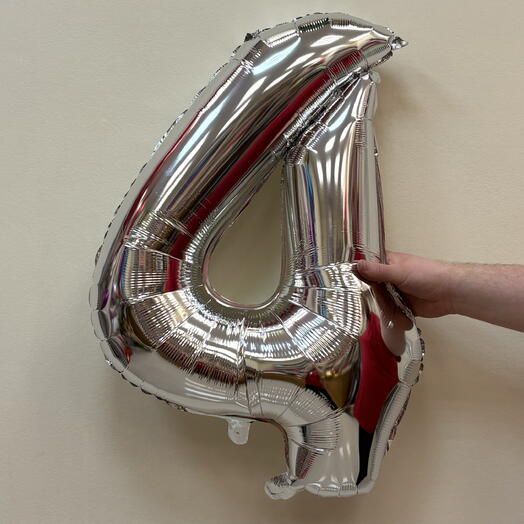 Шар 32 гелевый 81 см. Фольгированный «Цифра 4» серебряный