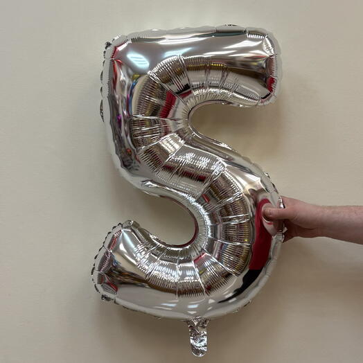 Шар 32 гелевый 81 см. Фольгированный «Цифра 5» серебряный