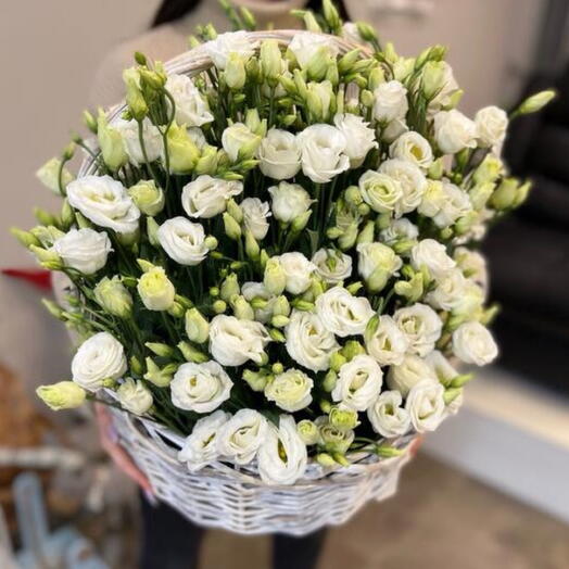 White lisianthus in a basket