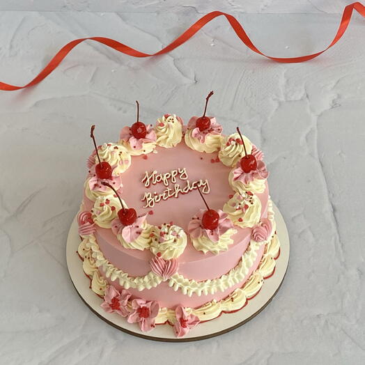 Торт Ламбет «Happy birthday в корейском стиле с вишенками