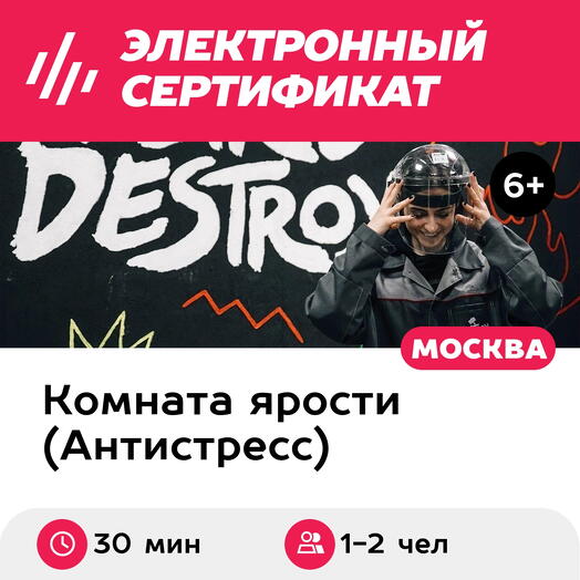Подарочный сертификат Комната ярости. Тариф Малый разрушитель, 1-2 чел. (30 мин.)