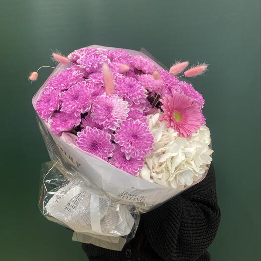 Букет хризантем с гортензией 🌸