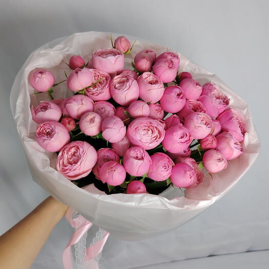 💘 Стильный букет "PERVOЦВЕТ" из 11 пионовидных кустовых роз Pink Silva