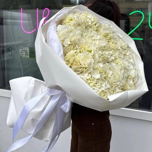 Шикарный букет белых гортензий