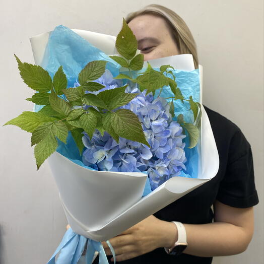 Голубая гортензия с малиной