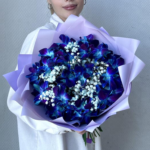 Космический букет с синей орхидеей, Дендробиум, на колбах, арт 31 Flower Perfect