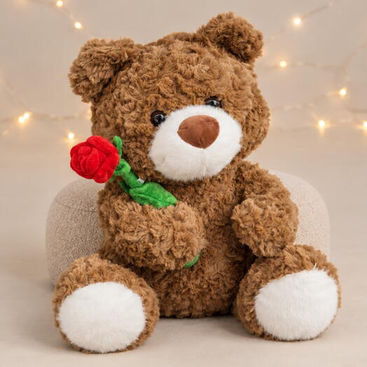 Уютный плюшевый мишка шоколадного цвета