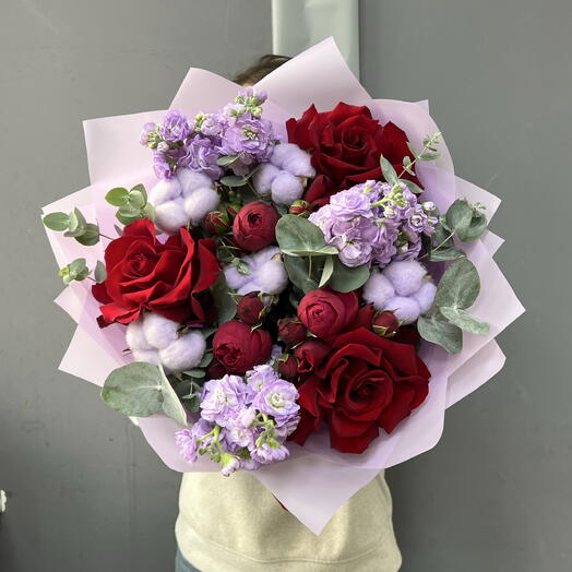 Авторский букет с хлопком и розами 🌹
