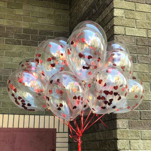 Balloons with confetti in the form of hearts