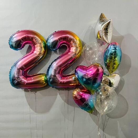 Разноцветные шарики на 22 года 9 шт
