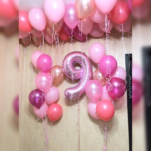 Birthday balls for 9 years pink 41 pcs