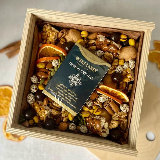 A box of nuts and tea