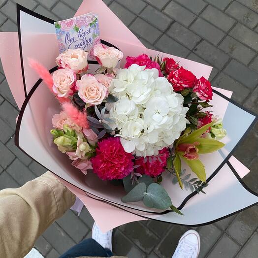 Author's bouquet with white hydrangea