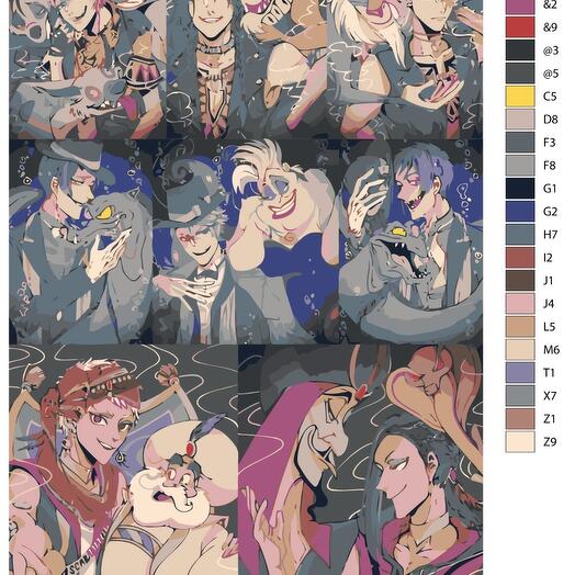 Картина по номерам W-162 "Игра Disney: Twisted-Wonderland (Дисней: Искривленная страна чудес)" 40х60