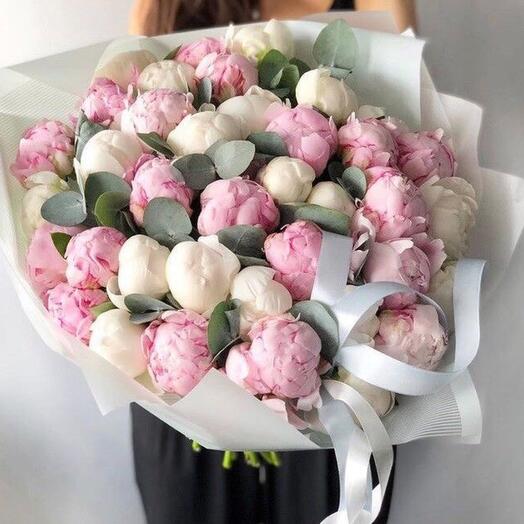 Bouquet of pink and white peonies