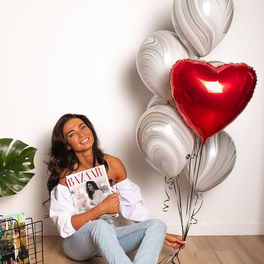 Balloons inflated with helium. Agate Heart Set of 7 balls