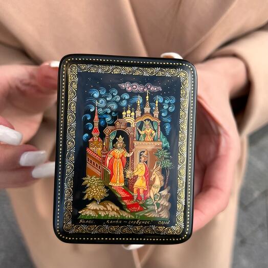 Шкатулка лаковая миниатюра "Конек-Горбунок" Палех (Автопская Ручная роспись) Размер: 8,5*6,5*4 см