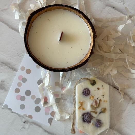 Set de regalo (vela de masaje en coco y aromaterapia)