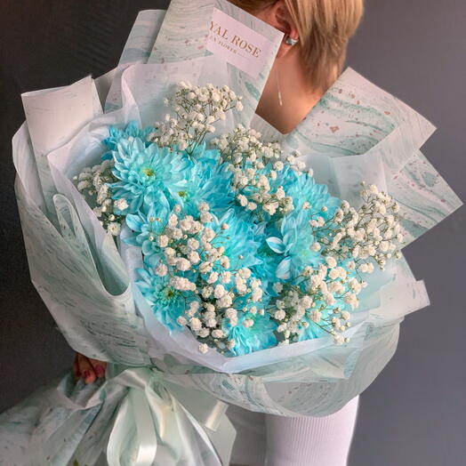 Гипсофила с голубыми хризантемами «Облако», Цветы в Перми, купить