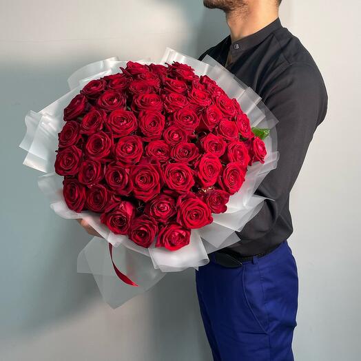 Букет из 51 красной розы 50 см