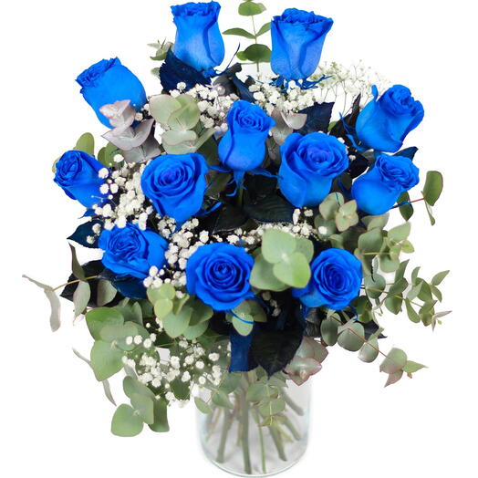 Ramo de 15 rosas azules de tallo largo