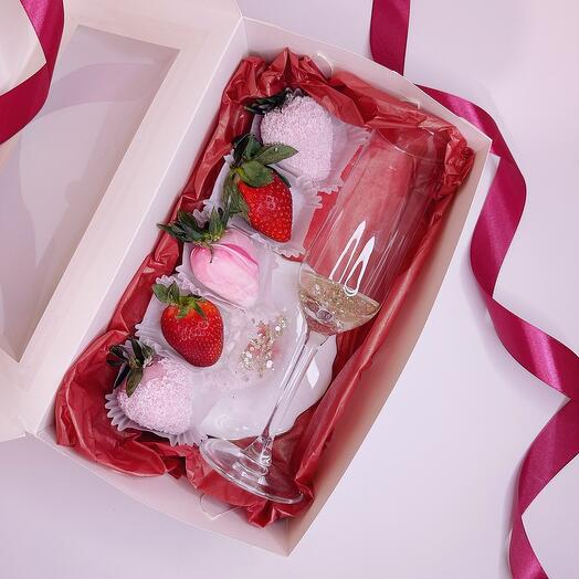 🍓♥️Набор клубника в шоколаде с бокалом для шампанского и подстаканником