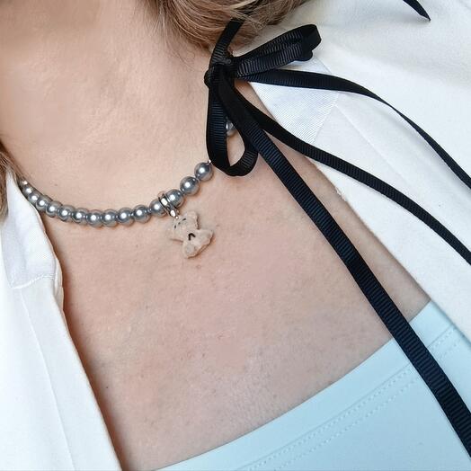 Колье из жемчуга Майорка на лентах. Подарок для девушки