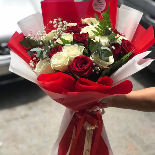 10 Stems of White Roses and 10 Stems of Red Roses in a Nice Wrapping