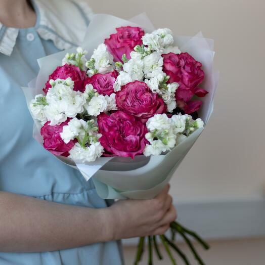 Blush Peony Roses and White Matthiola Bouquet - 1977