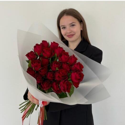 Букет из 21 бордовых роз 50см