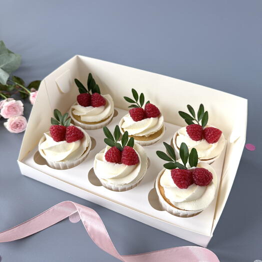 Капкейки 6 штук с мармеладной малиной