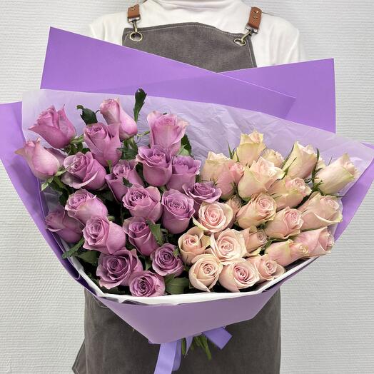 Bouquet of lilac and green-pink Kenyan roses, 39 pieces