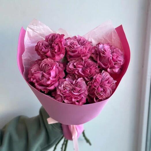 Bright bouquet of peony roses in crimson shade 1046