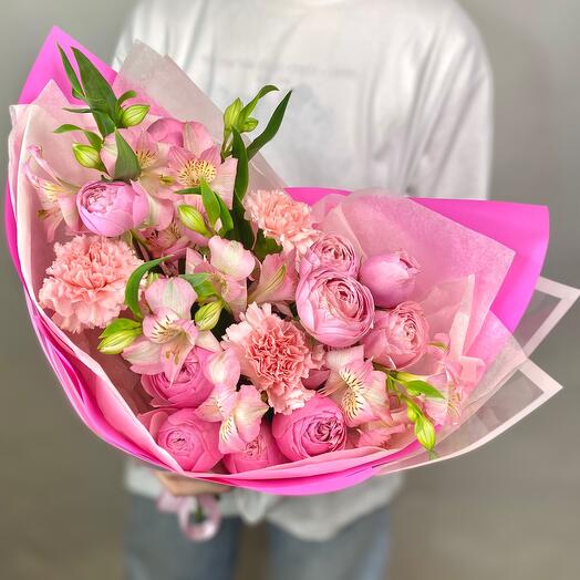 Rosas peonías Silva Pink y Alstroemeria