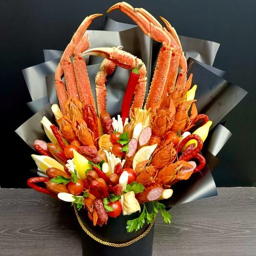 Men's bouquet with crayfish and sausages