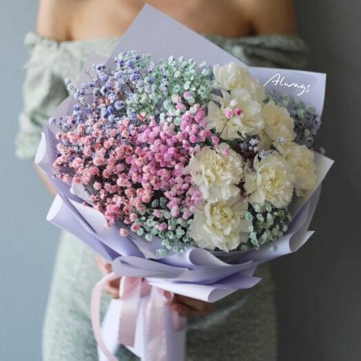 Букет  гипсофила и диантусы 💕