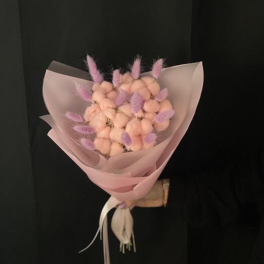 Букет из розового хлопка "Розовый пломбир"