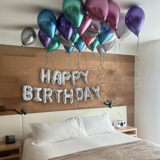 СЮРПРИЗ Комната С ДНЕМ РОЖДЕНИЯ металлик 36 шт. Set of helium balloons HAPPY BIRTHDAY 36 pcs