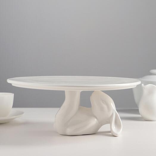 Блюдо для десертов Кролик керамика белое 25х10 см